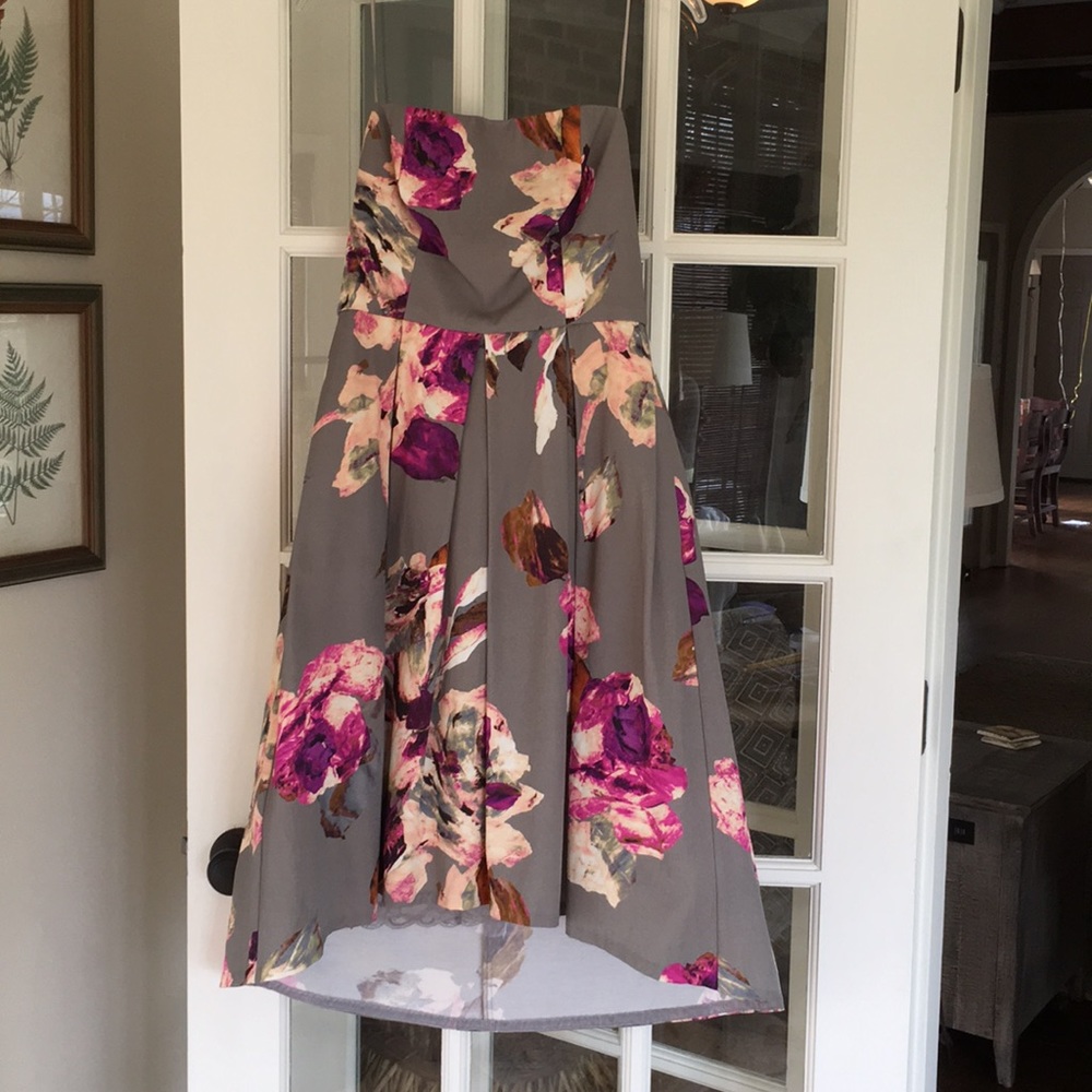 Strapless Trina Turk floral formal dress